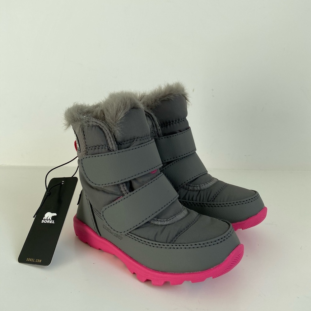 Sorel kids Whitney boot pink and gray Velcro